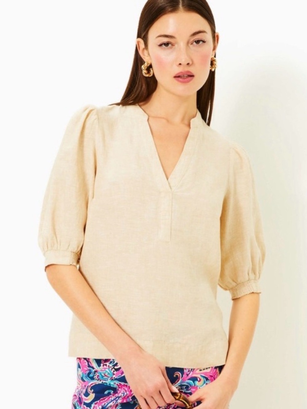 Lilly Pulitzer Mialeigh Linen Top - Sand Bar X Resort White, Size 8